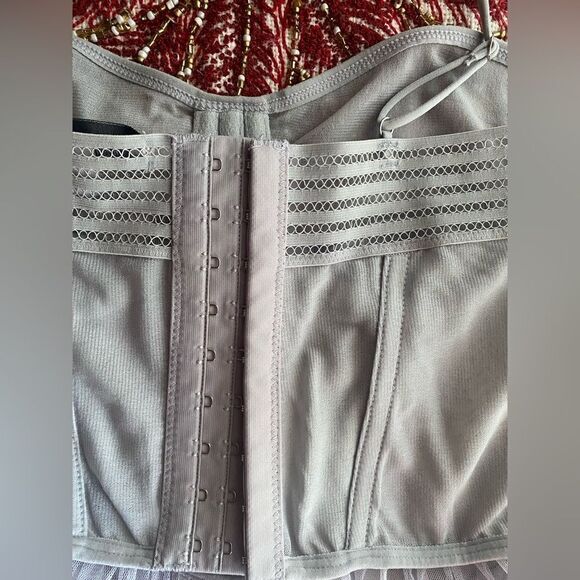Urban Outfitters Dita Sheer Corset Midi Dress Sz M Blue Gray Tulle Sleeveless - Picture 15 of 16